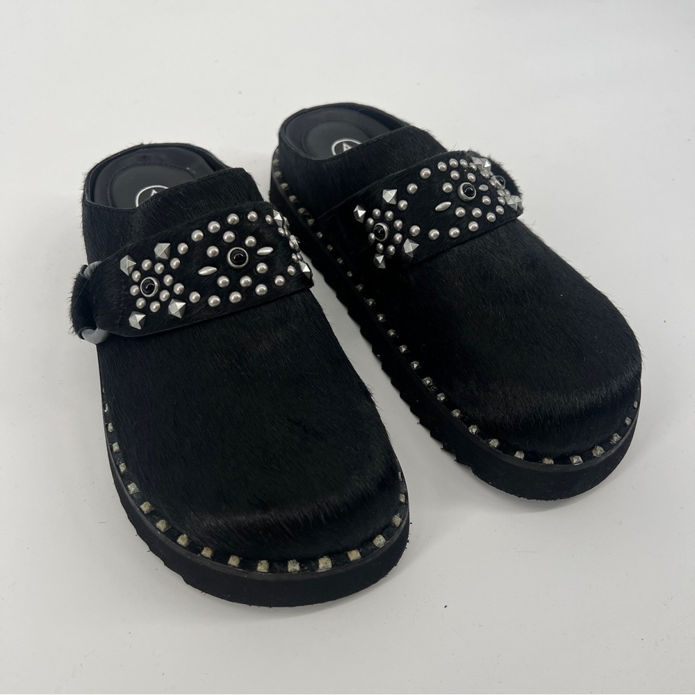 ASH Glen Flats Black Embellished Festival Calf Hair Platform Slip On Mules 40 - Picture 3 of 8
